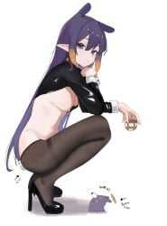 bunny_tail buttplug hololive hololive_english ku_roiko looking_at_viewer midriff ninomae_ina&#039;nis no_bra no_panties pantyhose pasties reverse_bunnysuit roikopi sideboob vtuber