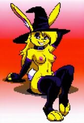 ai_generated female female_only furry gradient_background halloween jazz_jackrabbit_(series) lori_jackrabbit pixel_art red_background white_background