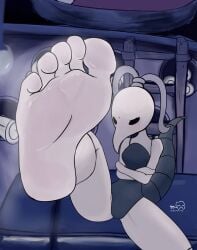 1girls annoyed feet feet_fetish feet_focus hollow_knight iselda_(hollow_knight) soles solo toes