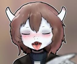 alien alien_girl brown_hair closed_eyes fangs female_only freckles grey_skin limila macro mawshot micro open_mouth roswell_grey swallowed_whole teruni-inamor tongue tongue_out vore