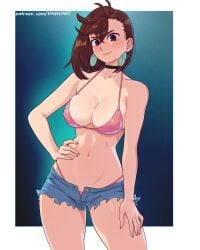 1girls 2024 2d 2d_(artwork) artist_name ayase_momo big_breasts bikini blue_background breasts brown_eyes brown_hair choker dandadan dashi_art earrings esper female female_only female_protagonist gyaru human human_female human_only jean_shorts jeans large_breasts light-skinned_female light_skin long_hair looking_at_viewer nail_polish no_sex questionable shiny_skin short_hair shorts simple_background smile smiling_at_viewer solo solo_female standing teenage_girl teenager url white_border