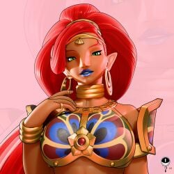 3d 3d_(artwork) 3d_model 3d_render armor armored_female athletic athletic_female big_nose blender blender3d blender_(artwork) blender_(software) blender_eevee blue_mouth bracelets breath_of_the_wild brown-skinned_female brown_body brown_hair brown_skin bust bust_portrait busty busty_female dark-skinned_female dark_skin diadem earrings ebony female female_focus female_only gerudo gerudo_outfit green_eyes lips lipstick long_hair lx_art matriarch modeling muscular muscular_arms muscular_female necklace nintendo nintendo_switch pointed_ears red_eyebrows red_hair ring rings simple_background solo solo_female solo_focus tall_female taller_girl the_legend_of_zelda the_legend_of_zelda:_breath_of_the_wild urbosa warrior