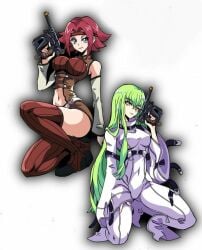 battle_armor c.c. code_geass green_hair gun hfxpins kallen_stadtfeld red_hair