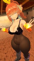 3d bra double_v hololive hololive_english hololive_myth looking_at_viewer orange_hair pantyhose pubic_tattoo purple_eyes see-through see-through_clothing takanashi_kiara the3ndergamer thick_thighs thin_waist virtual_youtuber vrchat wide_hips