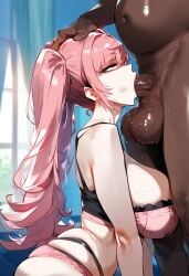 1boy 1girl ahe_gao ai_generated big_balls big_breasts big_penis blowjob chocopizza curvy dark-skinned_male deepthroat fat_man female fire_emblem fire_emblem:_three_houses fire_emblem_heroes hand_on_another's_head hilda_valentine_goneril hilda_valentine_goneril_(summer) huge_breasts huge_cock interracial large_breasts light-skinned_female long_hair looking_pleasured nintendo older_female older_man_and_teenage_girl pink_bikini pink_eyes pink_hair sweat sweaty teenage_girl teenager younger_female