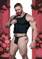 artistic_nude bara barazoku body_hair buff bulge bulge_through_clothing bulge_under_clothes call_of_duty call_of_duty_modern_warfare_2_(2022) dilf erection erection_pushing_underwear erection_under_clothes erection_under_clothing hairy holding_flower john_price male male_focus male_only mature_male muscular muscular_male no_visible_genitalia older_male pinup pubes pubic_hair rose rose_(flower) scars scars_all_over solo_male tasteful tasteful_nudity toned toned_body toned_male voidbringerr