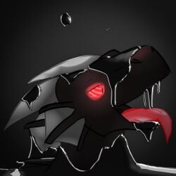 1:1 2021 anthro black_body claws covering dorsal_fin dorsal_frill dragon ear_fins fin frill_(anatomy) grey_body horn hypnosis latex liquid_latex litledragon male mind_control multicolored_body mythological_creature mythological_scalie mythology negadrake red_eyes scalie spines spiral spiral_eyes wings