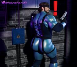 barafan18 big_ass big_booty_solid_snake big_butt blue_suit gun male male_only metal_gear_solid solid_snake thick_ass tight_clothing