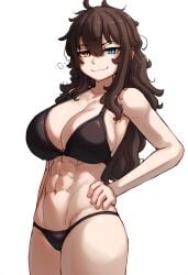 1girls ai_generated bikini bikini_bottom bikini_top hismajestyii large_breasts novelai pale-skinned_female pale_skin seiko_tanaka_(hismajestyii) showing_off smile smug smug_face toned toned_female