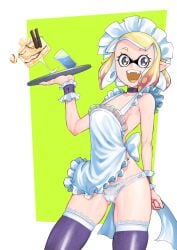 1girls 2d 2d_(artwork) apron ass_visible_through_thighs cleft_of_venus collar detached_cuffs emit_x excited excited_expression excited_female female female_focus inkling inkling_girl maid maid_cap maid_headdress nintendo panties pantsu pussy_visible_through_clothes pussy_visible_through_panties pussy_visible_through_pantsu skindentation splatoon splatoon_(series) splatoon_2 splatoon_3 tagme thighhighs