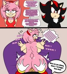 amy_rose clothing comic dialogue female furry grin instant_loss_2koma large_breasts male sega sex shadow_the_hedgehog sonic_(series) soulyagami64 speech_bubble