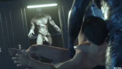 anal before_sex dantejackal gay holding_legs large_penis leon_scott_kennedy male_focus male_only presenting regenerator resident_evil restrained spreading walk-in yaoi