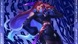 eyes godess green katarina_du_couteau kda lol music red_hair wallpaper