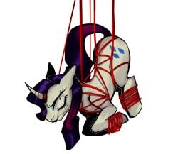 blue_eyes bondage equine eroticci friendship_is_magic mascara mlp_g4 my_little_pony pony purple_hair rarity_(mlp) red_rope restrained scared solo_female tears tied_up white_fur