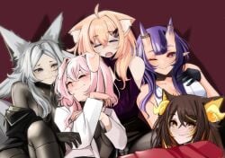 blue_eyes cat_ears catgirl dog_ears dog_girl dya_rikku_(vtuber) female_only fox_ears horns pink_hair sinder_(vtuber) squchan_(vtuber) virtual_youtuber vyugen white_eyes white_hair yuniiho_(character)