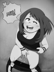 black_and_white blush brown_hair eye_roll fingering horny masturbating masturbation moan my_hero_academia ochako_uraraka uraraka_ochako wet