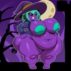 1girls animatronic areolae ass ass_visible_from_the_front big_ass big_breasts black_sclera breasts bubble_butt busty chubby chubby_female commission dj_neon-c_(djneonchica) fat_ass female female_only halloween huge_ass large_ass large_breasts mrxrickyx nipples nude nude_female original purple_skin shortstack solo thick_ass thick_thighs wide_hips witch witch_costume witch_hat