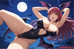 12kaneda12 1girls ai_generated big_breasts breasts cameltoe chainsaw_man cosplay darkstalkers female female_only head_wings huge_breasts large_breasts makima_(chainsaw_man) morrigan_aensland_(cosplay) red_hair watermark yellow_eyes