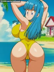 ai_generated aindroidparanoid ass ass_focus beach big_ass big_breasts big_butt blue_eyes blue_hair booty breasts busty butt_focus cameltoe curvy dragon_ball dragon_ball_z fat_ass female female_only from_behind hips huge_ass huge_breasts huge_butt island kame_house large_ass large_breasts large_butt long_hair maron narrow_waist nipples one_piece_swimsuit outdoors seductive slim_waist stable_diffusion straight_hair swimsuit voluptuous