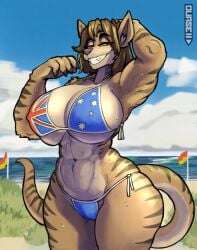 1girls 2020s 2024 2d 2d_(artwork) abs anthro anthro_only armpit ass australia australian_flag australian_flag_bikini beach bedroom_eyes big_ass big_breasts big_butt big_thighs bikini breasts brown_hair cleavage clouds dasyuromorph daytime duase female female_focus furry furry_female furry_only hand_behind_head hi_res highres hips large_breasts large_butt large_thighs long_tail looking_at_viewer mammal marsupial midriff muscular muscular_anthro muscular_female navel nipple_bulge original original_character otter panties pinup side-tie_bikini side-tie_panties sideboob skindentation sky smile smiling smirk solo solo_female solo_focus standing strong strong_woman tail thick_thighs thighs thylacine tomboy toned toned_female toned_stomach wide_hips