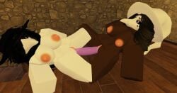 2girls 3d anoddtoaster artist_request big_ass big_breasts black_skin church dildo_in_pussy female fully_nude pale_skin plague_doctor roblox roblox_studio robloxian solo_female tagme white_skin