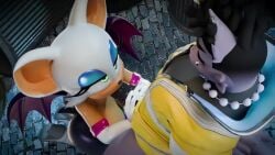 5_fingers animal_genitalia animal_penis anthro anthro_on_anthro anthro_penetrated anthro_penetrating anthro_penetrating_anthro babymoon bat big_breasts big_penis blowjob canid canine fellatio mammal rouge_the_bat sega sonic_(series) sound_warning tagme video