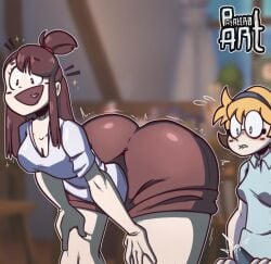 1futa 1girls akko_kagari atsuko_kagari big_ass big_breasts big_butt clothed clothing erection_under_clothes futanari little_witch_academia looking_at_another looking_down looking_pleasured lotte_yansson patatero69 patateroart