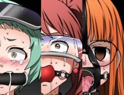 bit_gag blush blush blushing_at_viewer blushing_profusely bondage bondage bound drooling female female_focus female_only fuuka_yamagishi gag gagged harness harness_gag harness_ring_gag kujikawa_rise looking_at_viewer mrgagfoot persona persona_3 persona_4 persona_5 ring_gag sakura_futaba tongue tongue_out