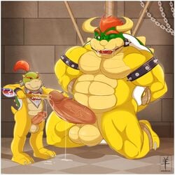 3_toes aaron_(artist) balls barefoot beige_skin big_balls big_penis bowser bowser_jr. chains claws cum cum_string dragon erection father_and_son happy incest inside king kneeling koopa lizard male male_only male_urethral_insertion mario_(series) nintendo no_humans nude open_mouth parent penis pink_penis pink_skin reptile room royal_rod royalty scalie sharp_teeth shell size_difference smile spikes standing teeth thick thick_penis toe_claws tongue turtle urethral_insertion yellow_skin young