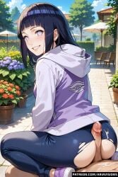 ai_generated ariavisions bangs buttjob cum_on_ass dark_hair empty_eyes grin hyuuga_hinata naruto_(series) purple_eyes purple_hair ripped_clothing