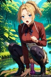 ai_generated ariavisions blonde_hair blue_eyes dildo dildo_in_pussy drooling happy mushoku_tensei ponytail purple_dildo sidelocks sitting_on_dildo skirt squatting_on_dildo studded_dildo thighhighs zenith_greyrat