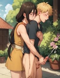 age_difference ai_generated aunt aunt_and_nephew bottomless byakugan cheating closed_eyes cum cumming handjob hugging_from_behind hyuuga_hanabi incest kissing_neck milf naruto rtxfus rtxfus34 uzumaki_boruto