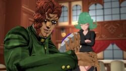 2boys 2girls 3d_animation ass ass_focus bare_ass black_skirt blonde_female blonde_hair clothed daitomodachi daki dark-skinned_female dark-skinned_male green_eyes green_hair huge_ass jojo&#039;s_bizarre_adventure kakyoin_waifu_connoisseur lollipop mp4 no_panties noriaki_kakyoin one-punch_man patreon skirt_lift sound tagme tatsumaki video