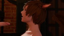 1girls 3d animated blender blowjob blue_eyes catgirl cum_in_mouth deepthroat disembodied_penis final_fantasy_xiv gagging gagging_noise kemonomimi looping_animation miqo'te orange_hair sound swallowing tagme tail video