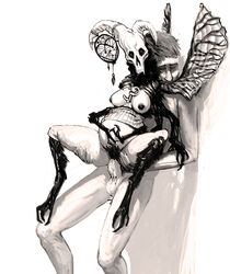 against_wall areola arthropod breasts claws closed_eyes demon demon_girl dreamcatcher fangs female fur heart horn horns human insect interspecies large_penis large_testicles leg_grab lifting looking_at_viewer male meandraco monster monster_girl multi_arm multi_limb nipples penis pregnant pubic_hair reverse_suspended_congress size_difference skull small_breasts spread_legs spreading stealing_seed straight testicles thick_thighs thigh vaginal_penetration wings