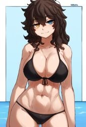 1girls ai_generated bikini bikini_bottom bikini_top hismajestyii novelai pale-skinned_female pale_skin seiko_tanaka_(hismajestyii) showing_off smile smug smug_face toned toned_female