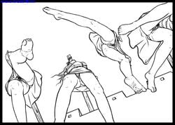 4girls artist_request asphyxiation ass bottomless death dying execution feet female female_death group_hanging hanged monochrome multiple_deaths multiple_girls no_panties pubic_hair punishment pussy text uncensored upskirt viewed_from_below wall