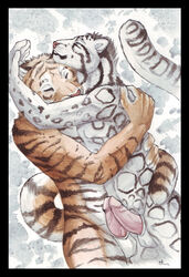 2012 anthro balls erection feline frottage fur furry gay interspecies leopard male no_humans penis raitsh sex snow_leopard tiger