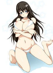 black_hair blue_eyes breasts flower gengoroh hair hair_flower hair_ornament large_breasts long_hair navel saten_ruiko tagme to_aru_kagaku_no_railgun to_aru_majutsu_no_index