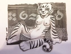 anthro breasts dreamworks feline female ivybeth kung_fu_panda master_tigress monochrome pussy solo tiger