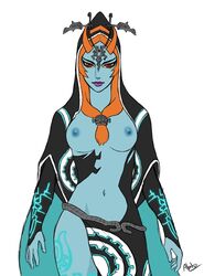 1girls areolae breasts drakyx dress female long_hair midna navel neon_trim nintendo nipples orange_hair red_eyes solo standing the_legend_of_zelda topless twili_midna twilight_princess yellow_sclera