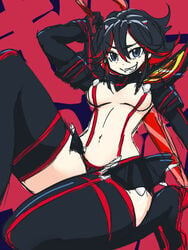 1girls black_hair blue_eyes breasts female female_only highlights hourglass_figure kill_la_kill matoi_ryuuko scissor_blade senketsu skirt smile solo suspenders thighs