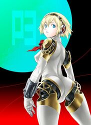 aegis_(persona) aigis_(persona) blonde_hair blue_eyes female female_only gynoid light_skin looking_back persona persona_3 robot_girl solo solo_female