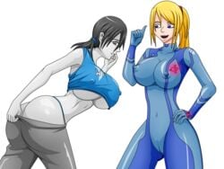 2girls alpha_channel ass bodysuit breasts cameltoe cleavage company_connection crossover duo erect_nipples female female_only hand_on_hip huge_breasts large_breasts light-skinned_female light_skin metroid multiple_girls nintendo nipple_bulge png samus_aran skin_tight super_smash_bros. thong underboob war-off-evil white-skinned_female white_skin wii_fit wii_fit_trainer zero_suit zero_suit_samus