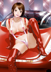 breasts car female latex lipstick pubic_hair short_hair sitting solo yui_toshiki