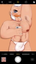 1boy after_training bald beard big_balls big_breasts big_muscles big_penis brawl_stars dogarcello elderly_male fur gay hairy hairy_male iphone male male_breasts moustache muscular muscular_male old_man picture_frame sam_(brawl_stars) sex smile socks solo underpants white_fur white_hair