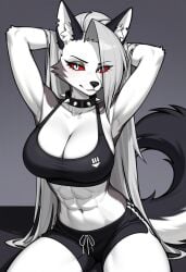 1girls ai_generated animal_ears anthro big_breasts bikini breasts helluva_boss kemonogirls large_breasts loona_(helluva_boss) wolf wolf_ears