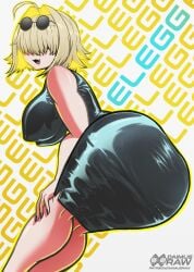 ass big_breasts black_dress daimusraw dress elegg_(nikke) goddess_of_victory:_nikke hair_covering_eyes tight_clothing