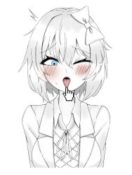 blue_eyes blush blush_lines bow doki_doki_literature_club hair_bow hairbow mhmundead miham_moni oham_yuri sayori_(doki_doki_literature_club) tongue tongue_out