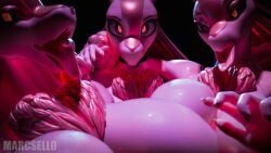 3d 3d_(artwork) 3girls anthro anus areola ass big_areola big_ass big_breasts big_nipples big_thighs breasts buttplug covered_nipples digital_media_(artwork) female fur furry genitals hi_res huge_ass huge_breasts huge_thighs looking_at_viewer lovander lovander_(mayosplash) marcsello nipples pal_(species) palworld pink_body pink_hair pocketpair pussy scalie tagme thick_hips thick_thighs thigh_highs thighs